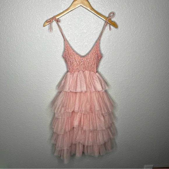 Girls 5T Pink Tiered Rustic Tulle Dress Ballerina Flower Girl - Picture 11 of 13